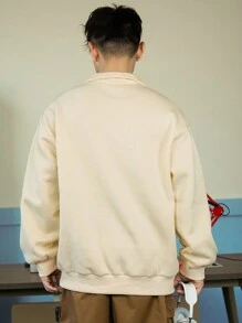 DAZY Men's Letter Print Turndown Collar Long Sleeve Casual Pullover Hoodie, Autumn