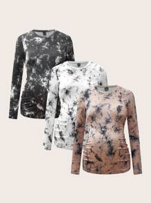 SHEIN 3 pièces/Set Top de maternité décontracté à col rond manches longues, ensemble de t-shirts moulants de grossesse - Multicolore - Voir 10