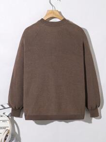 SHEIN Áo len cardigan dài tay phong cách Hàn Quốc giản dị cho bé trai tuổi mới lớn - màu nâu - Xem 2