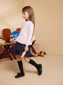 PrepCrw Kleine Mädchen Lässig süßer einfarbiger Rüschen-Saum Cardigan, Herbst