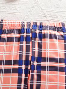 Set de 2 piezas: Blusa de manga larga con estampado de calabaza y pantalones a cuadros, conjunto de moda informal para niñas pequeñas - Negro - Ver 8