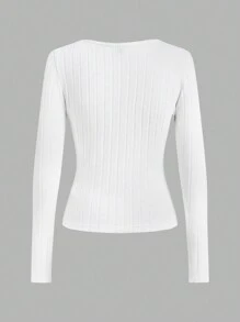SHEIN EZwear 3 Packs Women Solid Knit Button Half Placket Long Sleeve Casual T-Shirt, Spring/Summer