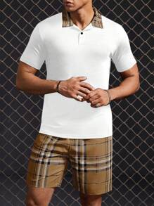 Manfinity Homme 2 Stück Herren Gestricktes Polohemd und Gewobene Shorts Set