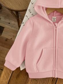 SHEIN LMoss Kids LMoss 2 件套女婴可爱纯色连帽运动衫套装 - 彩色 - 查看 6