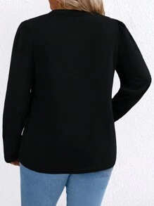 SHEIN LUNE Plus Size Women Jednolity Kolor Okrągły Dekolt Długi Rękaw Casual T-shirt, Jesień