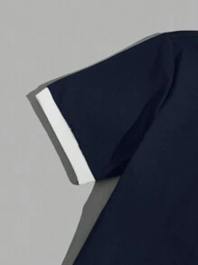 HIMLAND 男士撞色字母短袖休闲商务 Polo 衫 - 藏蓝色 - 查看 3