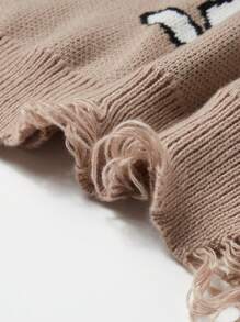 Manfinity Roghcode Men's Casual Cartoon Letter Pattern Distressed Sweater, Autumn - Apricot - View 5