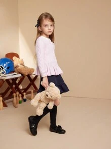 PrepCrw Kleine Mädchen Lässig süßer einfarbiger Rüschen-Saum Cardigan, Herbst