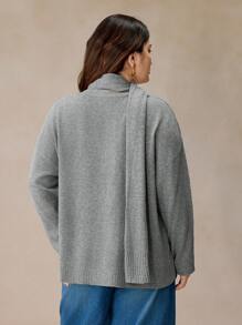 SHEIN Frenchy Basic Solid Color Loose Fit Plus Size Cardigan And Scarf Set, Casual And Warm For Home Wear In Winter - Grey - View 2