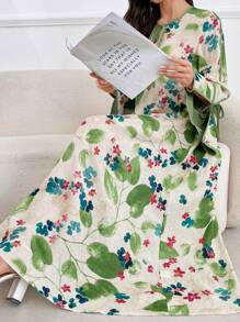 Al Najma Women's Drawstring Long Sleeve Allover Print Elegant Arabian Modest Dress Fall Cloth For Women - Green - View 7