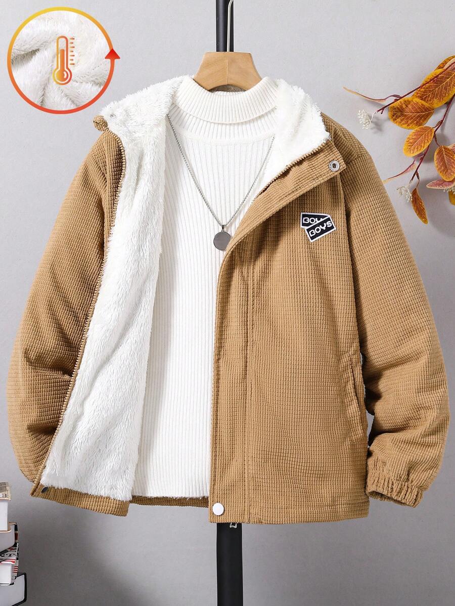 SHEIN Tween Boy 纹理休闲轻质衬里夹克,时尚百搭,适合日常穿着,秋冬季 - 彩色 - 查看 1