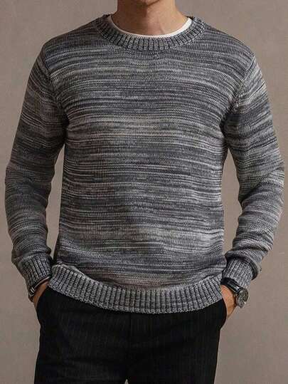 Manfinity Homme كنزة صوفية رجالية بياقة طاقم كاجوال بطبعة كاملة، طويلة الأكمام، خريف/شتاء