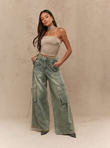 MISSGUIDED Satin Neck And Back Detail Bandeau Top - Light Grey - View 4