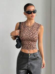 StreetHx Women's Round Neck Leopard Print Sleeveless Tank Top, Casual Daily Wear