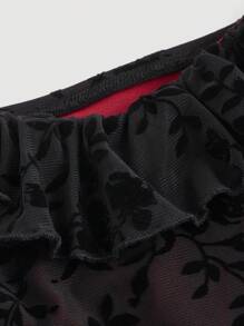 SHEIN MOD Women's Floral Print Ruffle Trim Lace Decorated Dress,Formal Dress,Prom Dress - Red - View 3