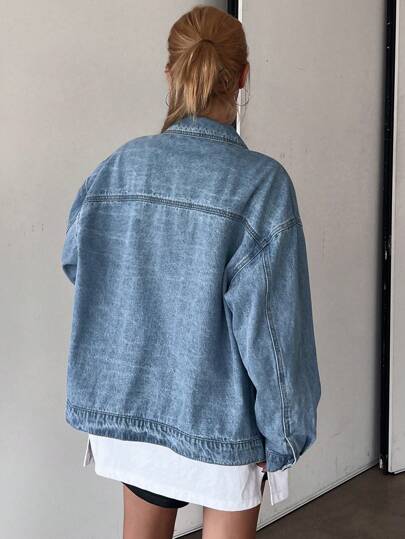 DAZY Áo khoác denim nữ phong cách đường phố giản dị, quần áo mùa thu