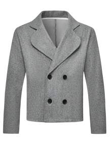 Manfinity Homme Áo khoác ngắn thường ngày cổ nhọn màu trơn hai hàng khuy cho nam, mùa thu/đông - Màu Xám nhạt - Xem 1