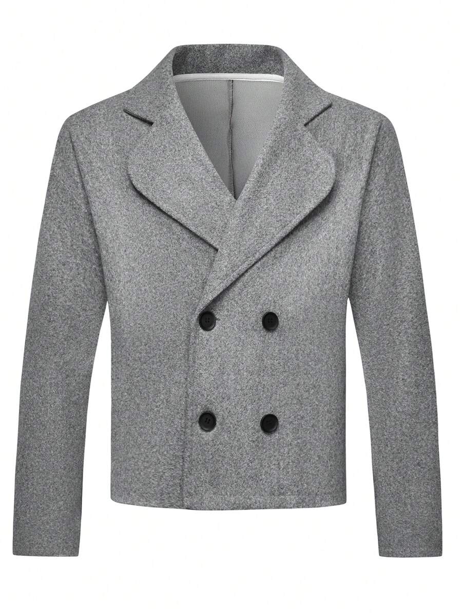 Manfinity Homme Áo khoác ngắn thường ngày cổ nhọn màu trơn hai hàng khuy cho nam, mùa thu/đông - Màu Xám nhạt - Xem 1