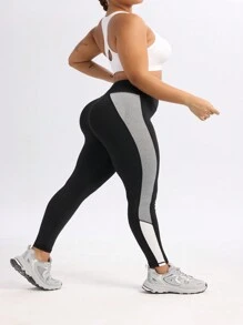 SHEIN Sports Plus Size Women Solid Color Cropped Tank Top And High Waisted Leggings Casual Athleisure Outfit - Dark Grey - View 2