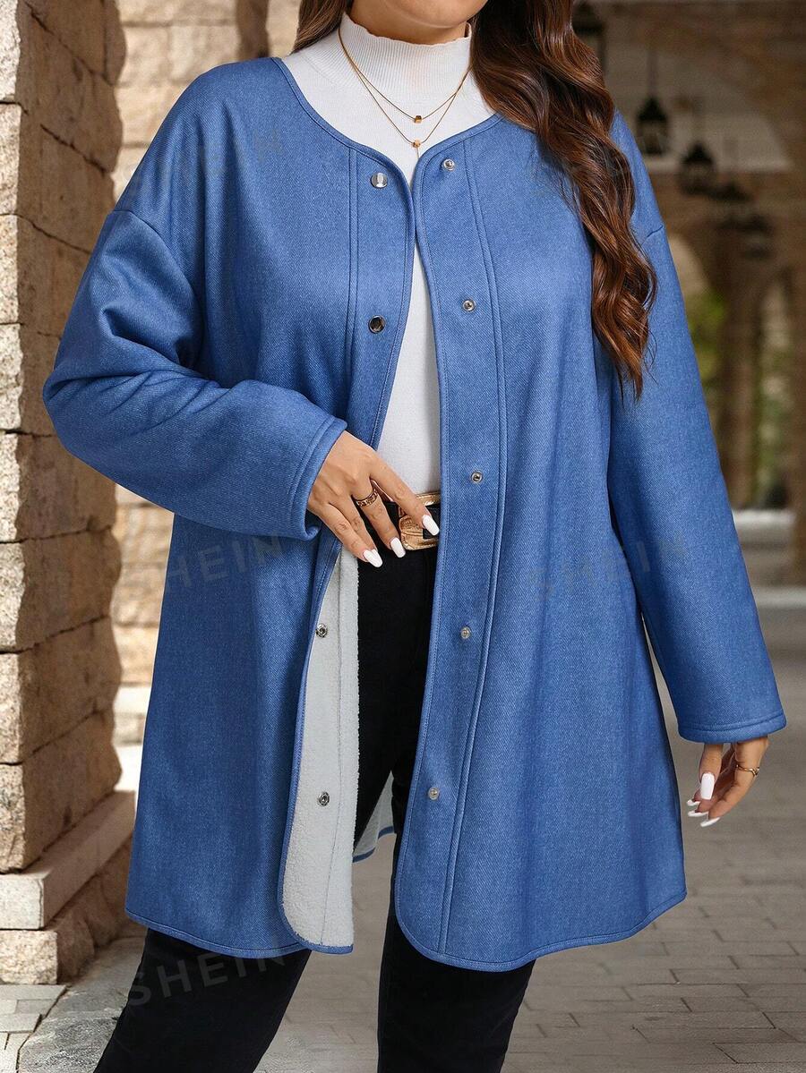 EMERY ROSE Abrigo azul esponjoso de talla grande, ropa de invierno para mujer