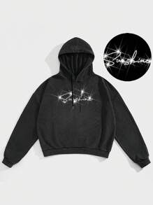 Manfinity VCAY 1件男士针织时尚日常年轻休闲宽松织带保暖加厚长袖连帽衫秋装万圣节衣服万圣节睡衣搭配ins风干净修身保暖加厚 - 黑色 - 查看 1