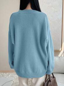 DAZY Women's Solid Color Loose V-Neck Long Sleeve Sweater, Casual Everyday Wear, Autumn/Winter,Fall Women Clothes