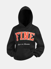 SHEIN Girlism Conjunto informal de 2 piezas para adolescentes: sudadera con capucha con bloque de color y estampado de letras + pantalones holgados de camuflaje, estilo callejero, de vuelta al colegio