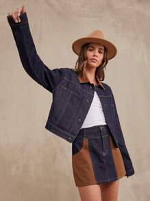 WESTFADE Premium Denim Western Two-Tone Cotton Denim Jacket - Dark Wash - View 7