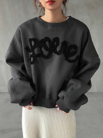 FRIFUL 女士露肩长袖休闲字母印花卫衣，秋冬季女装