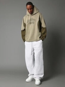 SUMWON Hoodie Pullover Society Collection Desain Dua Warna Logo Bordir Pakaian Kasual Streetwear Athleisure Esensial Musim Gugur Musim Dingin Nyaman Gaya Hidup Aktif - Hijau - View 1