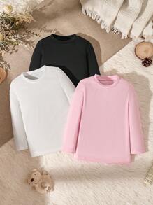 SHEIN 3pcs Young Girl Basic Long Sleeve Tops, Casual Style For Outdoor & Back To School, Autumn/Winter - Multicolor - View 1