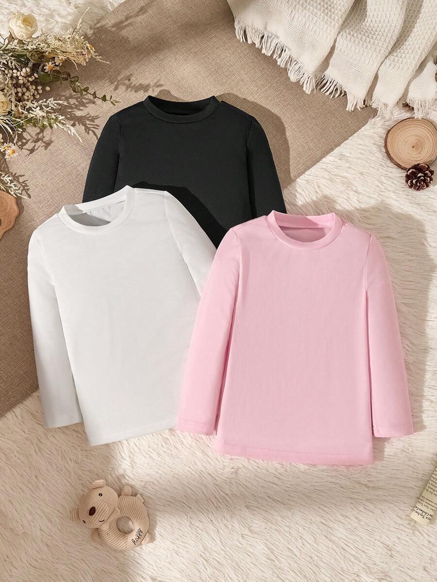 SHEIN 3pcs Young Girl Basic Long Sleeve Tops, Casual Style For Outdoor & Back To School, Autumn/Winter - Multicolor - View 1