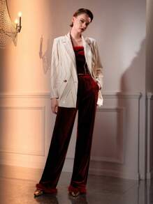 The Great Gatsby x MOTF 天鹅绒蓬松边饰水钻细节抹胸（无袖） - 酒紅色 - 查看 8