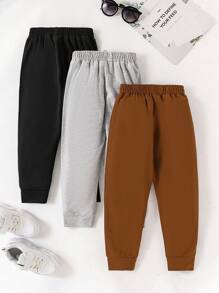 SHEIN 3pcs Young Boy Solid Color Waist Tie Drawstring Loose Fit Casual Sweatpants - Multicolor - View 2