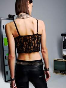 TypaGal Zebra Devore Lace Panelled Cami Corset Top