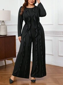 SHEIN Privé Bộ đồ liền thân Palazzo màu đen thanh lịch cho nữ cỡ lớn, trang phục dự tiệc cưới, trang phục dự tiệc tối - trắng - Xem 3