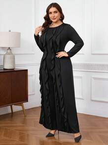 SHEIN Privé Bộ đồ liền thân Palazzo màu đen thanh lịch cho nữ cỡ lớn, trang phục dự tiệc cưới, trang phục dự tiệc tối - trắng - Xem 4