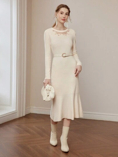 knee length dresses for ladies Pebble Mesh Sweater Short/Mini Dress XL