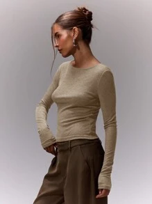 MUSERA Áo dài tay ôm dáng, kiểu dáng thường ngày, thích hợp mặc đi sân bay, du lịch, mùa thu, dự tiệc, xuân, lễ Phục sinh. - Màu be - Xem 3