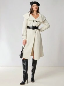 Enchnt 女士冬季优雅休闲双排扣双面混纺大衣，适合日常和外出，保暖服装，圣诞服装，新年服装，冬季女装，新年服装，优雅女士大衣 - 杏色 - 查看 9