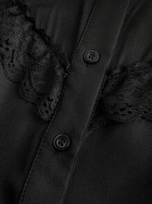 SHEIN MOD Black Ruffled Long-Sleeved Shirt With Big Bow - Black - View 3