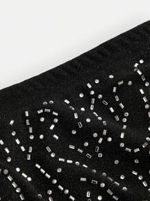 SHEIN Teenager Mädchen's schwarzer gestrickter Netz/Party/Elegant/mit Strass Verzierungen Rock - Schwarz - Übersicht 4