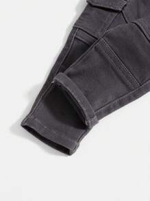 SHEIN Pantalones de carga de mezclilla de alto estiramiento gris oscuro estilo callejero para bebés niños, para usar a diario en otoño/invierno