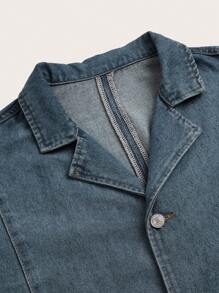 Manfinity Homme Herren Lässig Jacke mit Knöpfen vorne und Taschen, einfacher Urban Basic Denim Jacke, Dunkelblau, Herbst