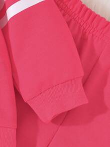 Baby Girl Holiday Letter & Heart Hooded Jacket And Pants Casual Outfit, Autumn/Winter - Pink - View 4