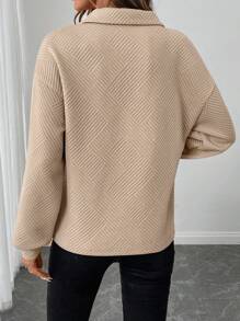 SHEIN LUNE Women's Textured POLO Collar Thick Layered Casual Sports Home Elegant Outdoor Warm Long Sleeve T-Shirt, Suitable For Autumn & Winter