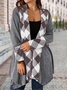 EMERY ROSE Chaqueta casual de manga larga con estampado a cuadros para mujeres de talla grande