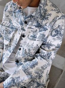 Manfinity EMRG Men 2pcs Set Plant Print Long Sleeve Buttoned Jacket And Pants, Casual Outfit For Autumn, Fall Clothes - Multicolor - View 5