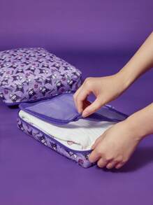 HELLO KITTY AND FRIENDS | SHEIN Full Printed Contrast Mesh Zipper Front Travel Organizer Bag - Purple - View 4