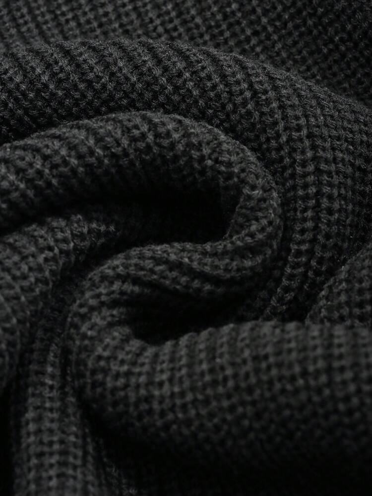 Men Stripes Collar Tie-Up Dropped Shoulder Long Sleeve Casual Sweater, Autumn